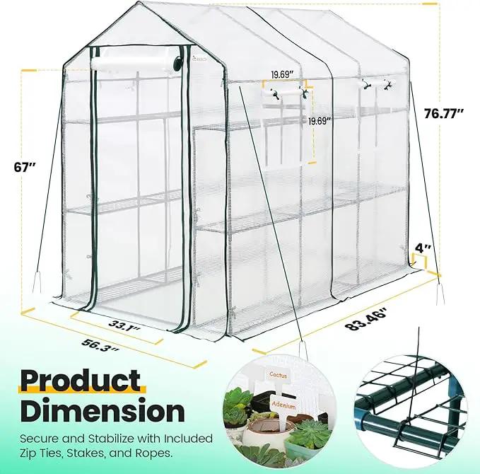 KING BIRD Premium Greenhouse for Outdoors, 84 x 56 x 77 Upgraded PE Cover & Steel Frame Walk in Hot House, w/ Zippered Screen Windows Mesh Door, 3 Tiers 20 Shelves for Outside Garden, White by GreenHaven Gardens
