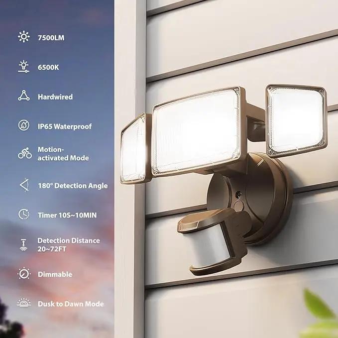 Onforu 75W LED Motion Sensor Outdoor Lights, Dusk to Dawn Flood Light Outdoor Motion Sensor, Hardwired Security Lights Floodlights Outside 7500LM 6500K Daylight IP65 Waterproof (Brown) by GreenHaven Gardens