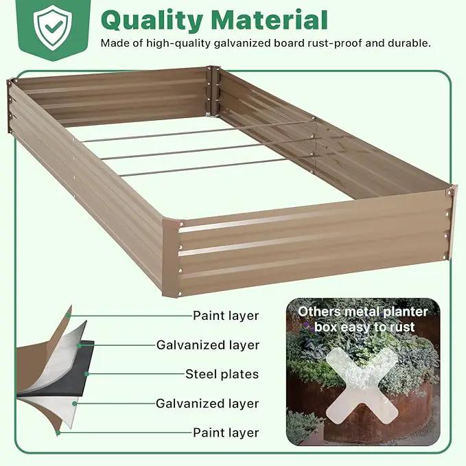 ONCEMORE Galvanized Raised Garden Bed for Vegetables Flowers Herbs, Metal Raised Garden Bed Kit with 2 PCS Tomato Cage, Gloves, Trellis Netting, Plant Labels, Plant Ties, Brown 8×4×1FT by GreenHaven Gardens