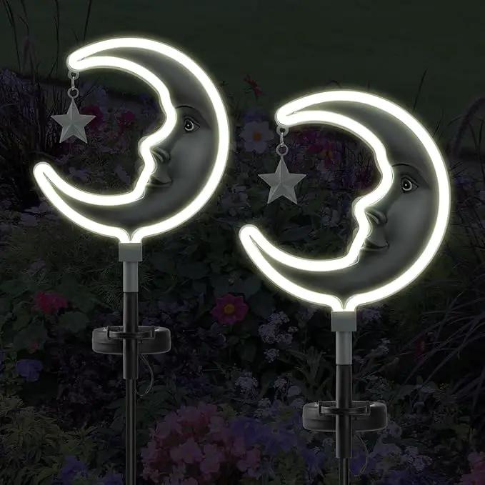 Solar Outdoor Garden Lights - Outdoor Decor Butterfly Neon Lamp Patio Path Decor(2 Pack) (Silver Moon) by GreenHaven Gardens
