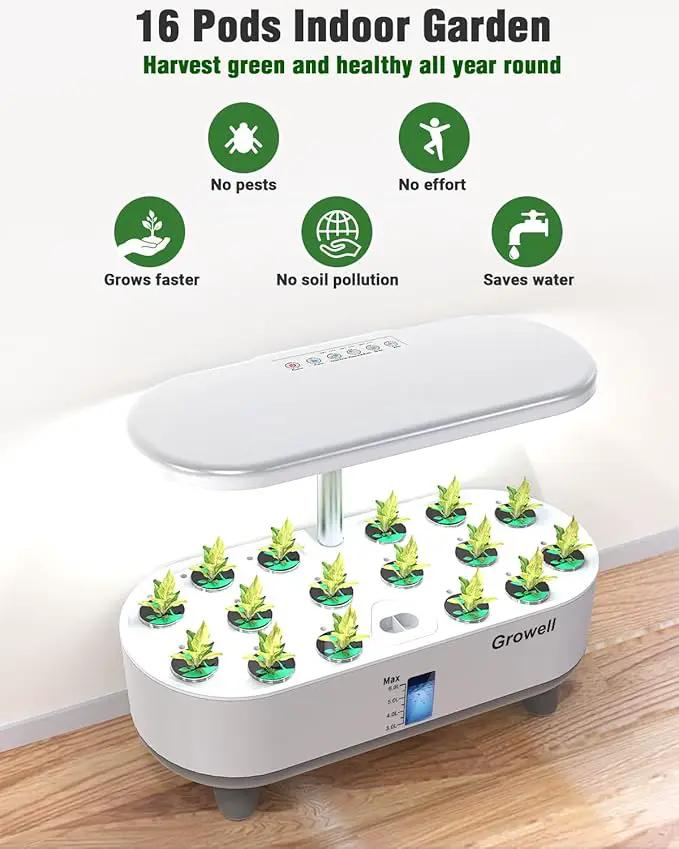 Hydroponics Growing System Kit, 16 Pods Indoor Garden with 28W Full Spectrum LED Grow Light, Auto Timer, 3 Smart Light Modes, 8L Large Herb Garden, Ideal Gardening Gift for Women, Men (White) by GreenHaven Gardens