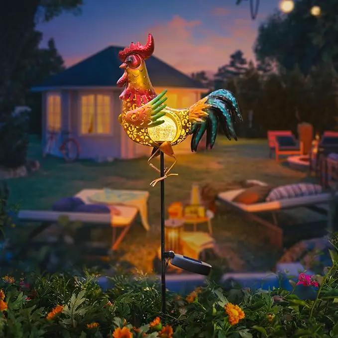 Tryme Rooster Solar Lights Outdoor Decorative Garden Statue Gifts for Chicken Lovers Women Mother Metal Yard Art for Lawn by GreenHaven Gardens