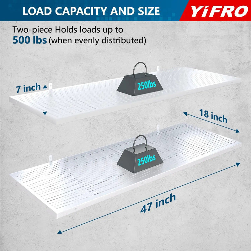 2-Pack 1.5x4ft Heavy Duty Garage Wall Shelving, 500 lbs Load Capacity, Garage Shelving Wall Mounted, Storage Rack with Hooks, White by GreenHaven Gardens