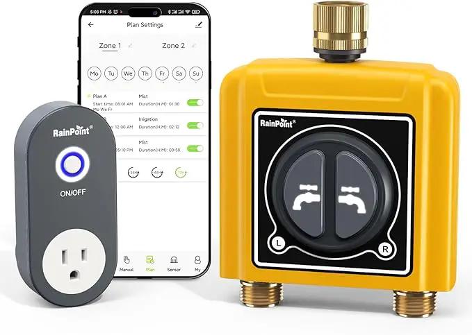 RAINPOINT WiFi Water Timer with Brass Inlet & Outlet，2 Zone WiFi Hose Timer for Lawn,WiFi Sprinkler Controller via APP/Voice Control,Automatic Watering System by Time/Weather/Quantity/Soil Moisture by GreenHaven Gardens