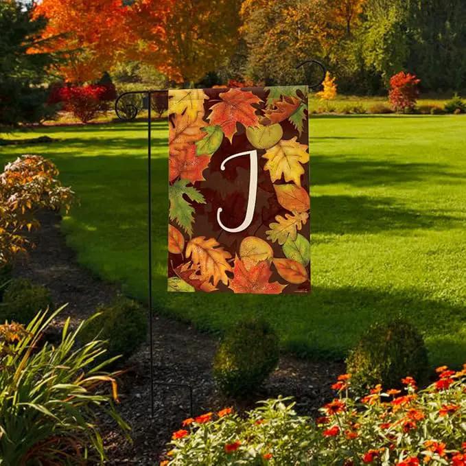Briarwood Lane Fall Leaves Monogram Letter J Garden Flag by GreenHaven Gardens