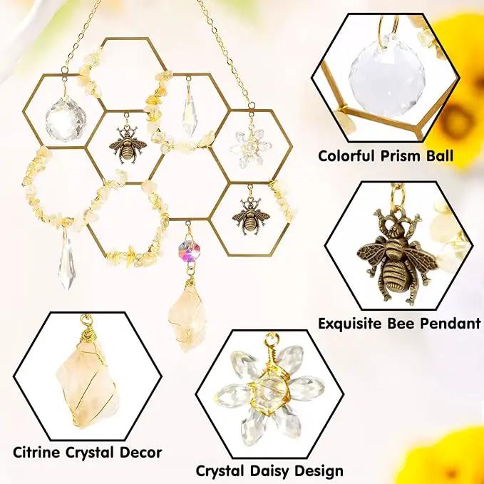 Tuitessine Crystals Suncatcher Window Hanging Bumble Bee Decor Honeycomb Light with Crystal Glass Prisms Hive for Home Indoor Outdoor Catcher Garden Ornament Christmas Birthday Gift Ideas by GreenHaven Gardens