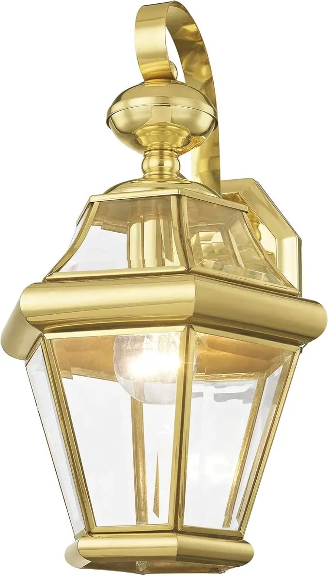 Livex Lighting 2161-02 Outdoor Wall Lantern with Clear Beveled Glass Shades, Polished Brass by GreenHaven Gardens