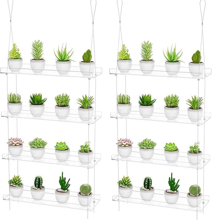 Clear Hanging Window Plant Shelves,2-Pack 4-Tier,Indoor Windows Wall Hanging Plant Stand Flower Display,Flower Pot Organizer Storage for Window Grow Herbs,Microgreens,Succulents,Flowe4,16-Inch by GreenHaven Gardens