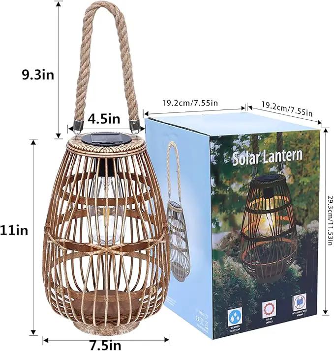 pearlstar Outdoor Solar Lanterns Light Rattan Natural Lantern with Handle for Hanging or Table Lamp for Patio Yard Garden Wedding Home Decoration, Edison Bulb, Auto on/Off(Style 1) by GreenHaven Gardens