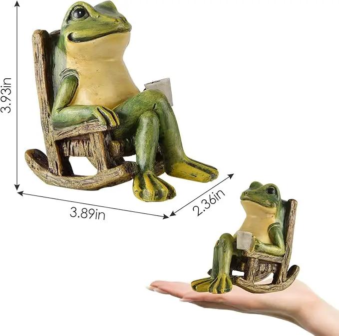 Miniature Frog Garden Statue Valentines Day Gifts Decorations Fairy Garden Accessories Outdoor Lights Solar Garden Frog Decor Art Housewarming Gift for Patio,Yard,Lawn Ornament,3.89"x2.36"x3.93 by GreenHaven Gardens