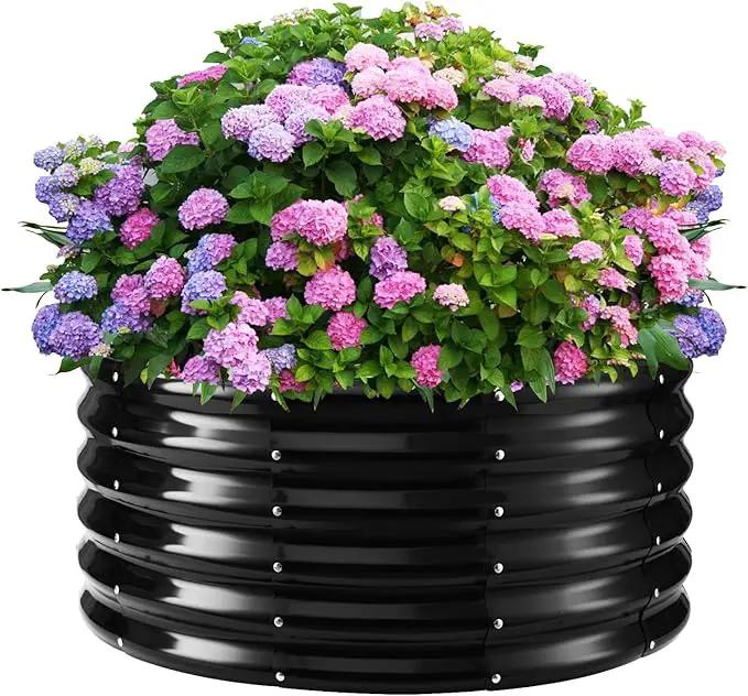 17" Tall Round Outdoor Garden Raised Garden Bed Kits- 0.8MM Thick Metal Raised Planter Bed/Ground Planter Box for Variety of Flowers,Herbs,Vegetables (Black, 32 inches Diameter) by GreenHaven Gardens