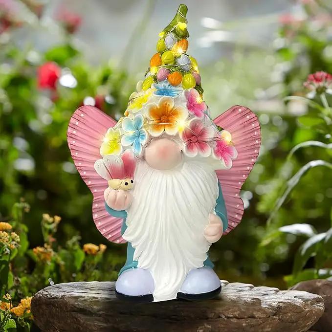 BAYN Garden Gnome Statues Outdoor Decor, Solar Powered Outdoor Gnome with Butterfly Wing Decorative Yard Garden Lights Art Gifts with 11 Warm White LEDs by GreenHaven Gardens