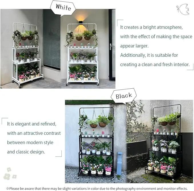 lumizone Foldable 4-Tier Plant Stand Indoor Outdoor Hanging Plant Shelf No Assembly Required Pot Placement Area With Wheels Sturdy Fall Prevention Storage Shelf Flower Pot Stand(4 Tier-White) by GreenHaven Gardens