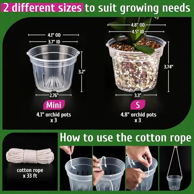 REMIAWY Orchid Pot - 6 Pack Clear Plastic Orchid Pots with Holes, Slotted Flower Planter for Indoor Outdoor Use, 3 Each of 4.1 and 4.8 Inch by GreenHaven Gardens