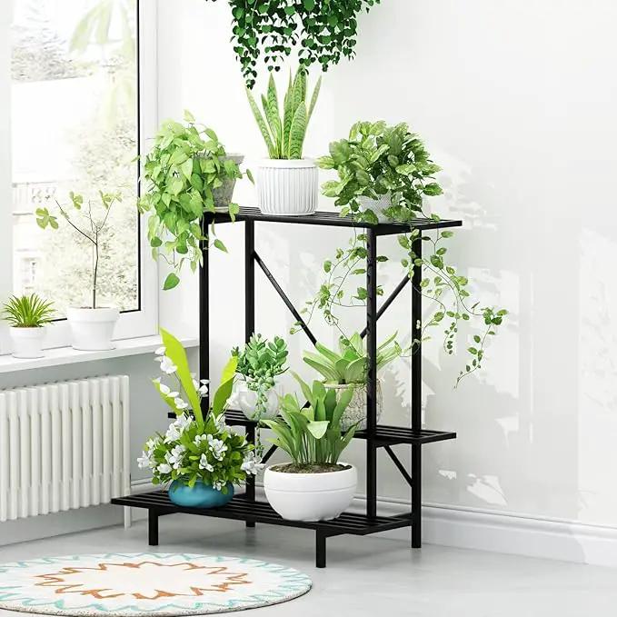 Zhongma 3 Tier Plant Stand Space-Saving Heavy Duty Plant Holder for Balcony, Home, Garden ,Metal Sturdy Plant Stand for Indoor and Outdoor by GreenHaven Gardens
