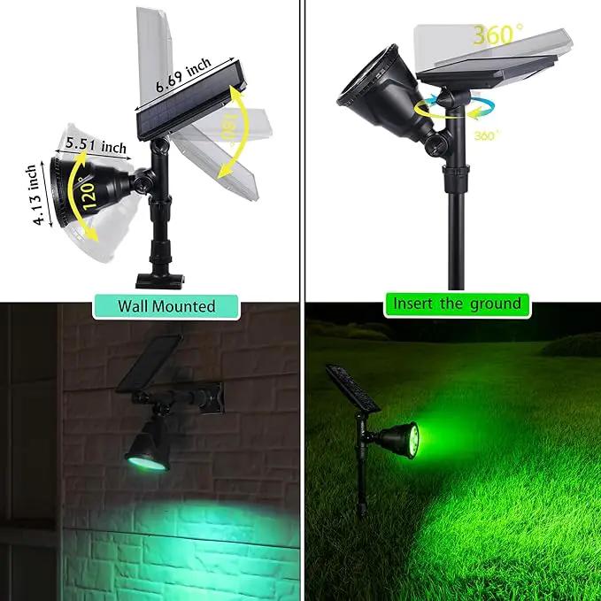 Solar Outdoor Spotlights - 18 LED, 600 Lumens, Waterproof, 7 Colors Adjustable for Year Round Patio, Garden, and Landscape Festive Lighting (1 Pack) by GreenHaven Gardens