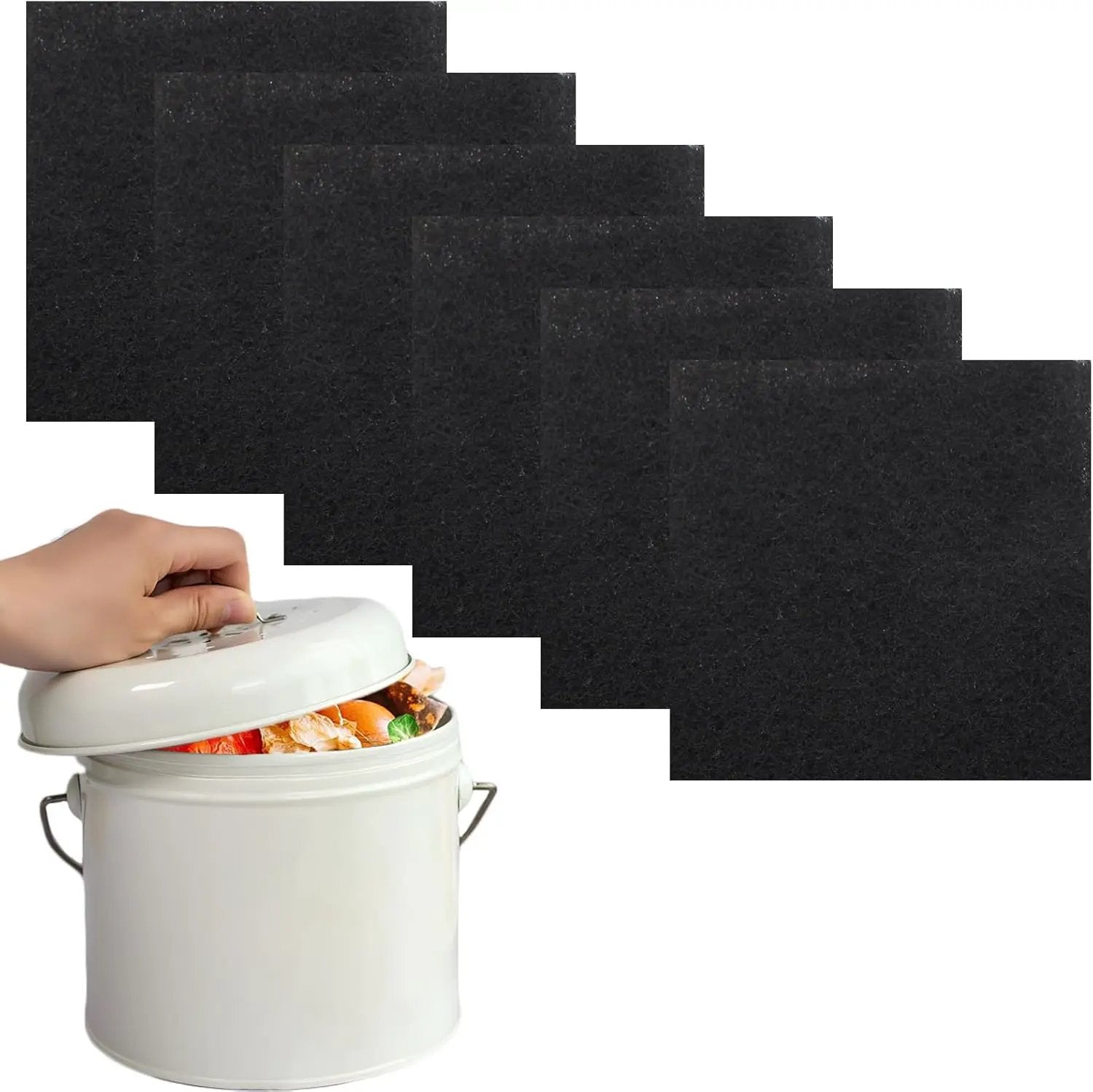 Biaungdo 6 Pack 5 Inch Sqaure Charcoal Filter Replacements, Black Kitchen Compost Bin Filters for Countertop Square Carbon Filter Bin Pail Replacement by GreenHaven Gardens