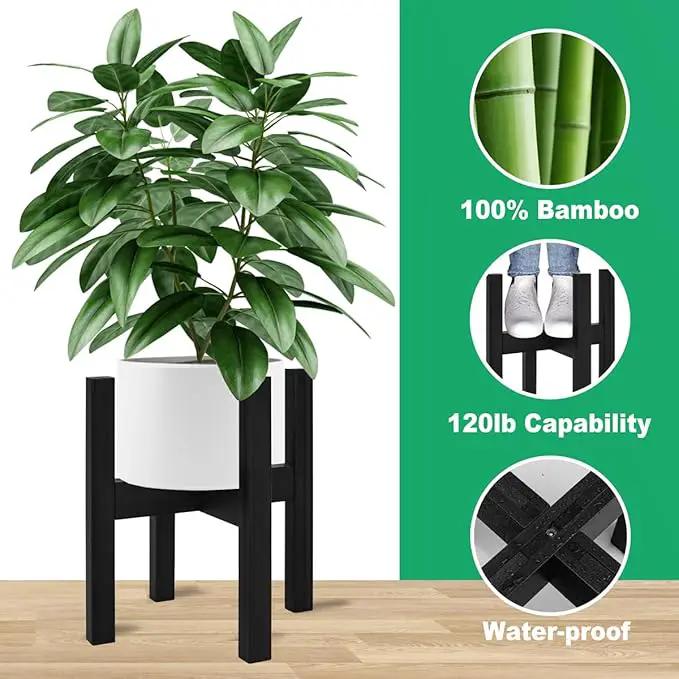 Adjustable Plant Stand Indoor,Bamboo Mid Century Modern Plants Stands, Stable Plant Holder,Fit 8 9 10 11 12 inch Pots (Pot & Plant Not Included)(Black) by GreenHaven Gardens