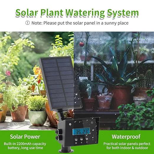 Solar Drip Irrigation System, Automatic Irrigation System for Outdoor Gardening，2200mA Battery and rain Sensing Function,for courtyards, Balconies, Gardens, 10 Potted Plants by GreenHaven Gardens