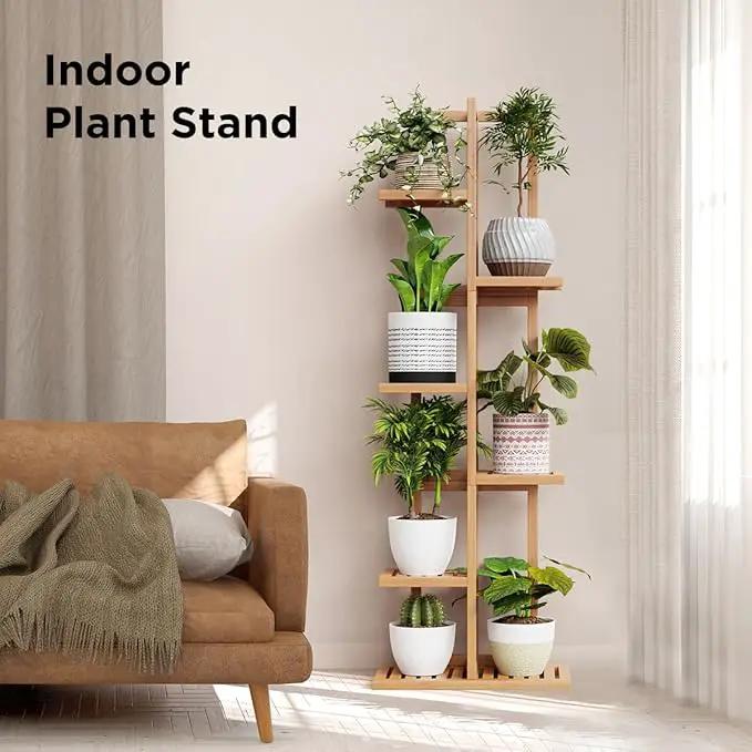 H HOMEXIN Bamboo Plant Stand Rack - Indoor & Outdoor Plant Stand 6 Tier 7 Potted Multiple Flower Planter Pot Holder Shelf Rack Display for Patio Garden Corner Balcony Living Room by GreenHaven Gardens