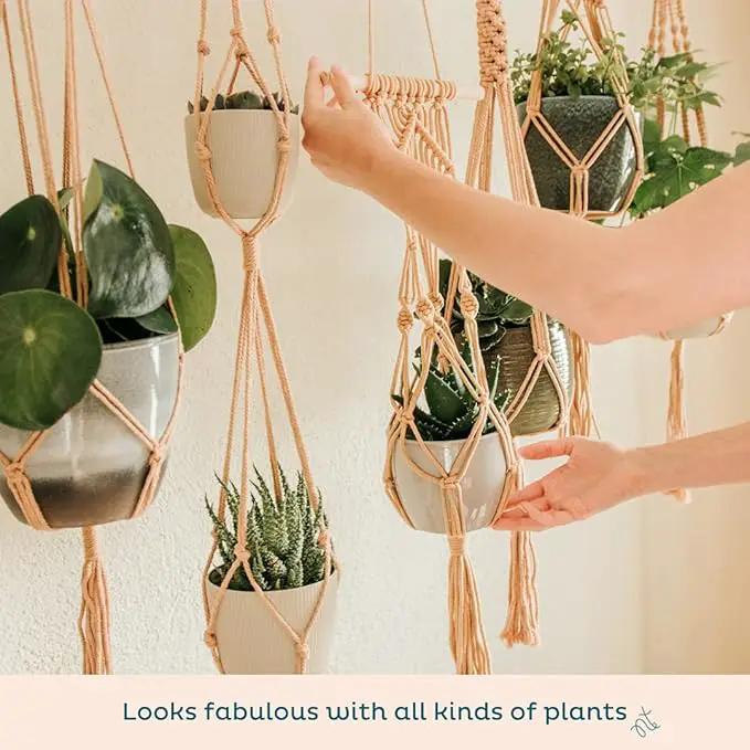6-Pack Macrame Plant Hanger - 12 Ceiling Hooks, Plant Hanger Indoor, Hanging Plant Holder, Hanging Planters for Indoor Plants, Boho Plant Hanger, Plant Hangers Indoor Macrame (Caramel) by GreenHaven Gardens