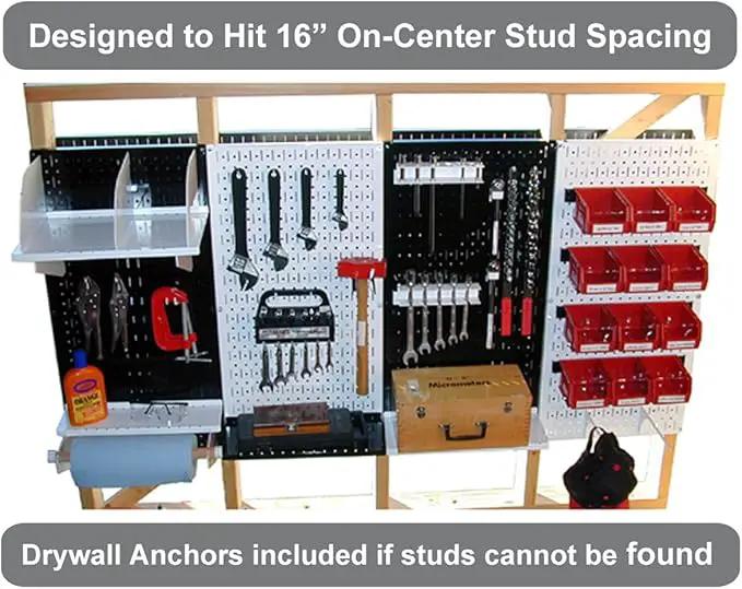 Wall Control Pegboard Organizer 4 ft. Metal Pegboard Standard Tool Storage Kit with Galvanized Toolboard and White Accessories by GreenHaven Gardens