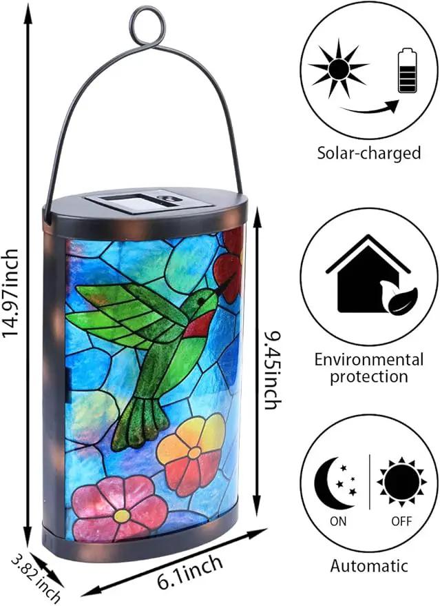 Hanging Solar Lantern Outdoor Decorative Waterproof LED Solar Hummingbird Lights Tabletop Lamp for Outdoor Patio Garden by GreenHaven Gardens