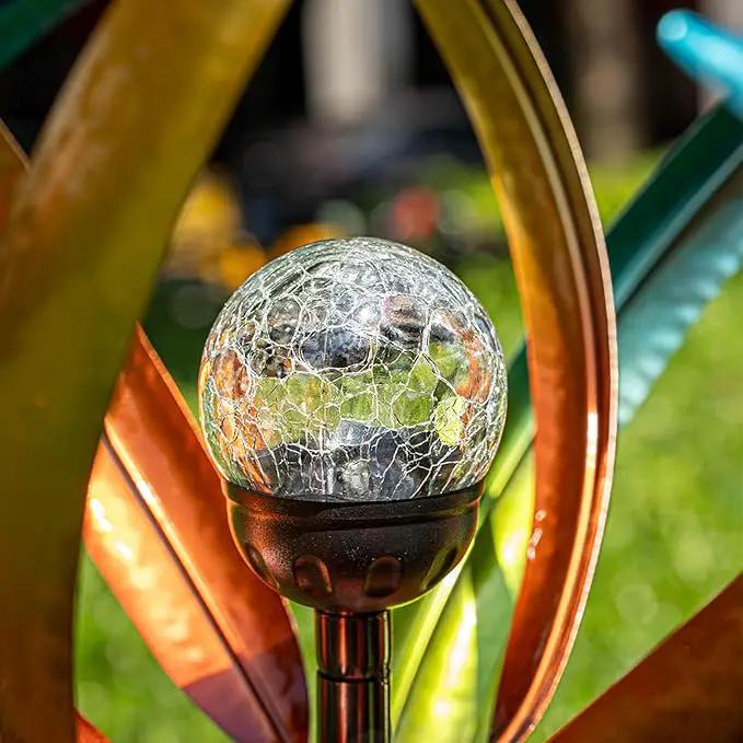 Large Solar Wind Spinners for Yard and Garden-82.6 Inch 360° Metal Wind Sculptures Outdoor Clearance Kinetic Windmills with Multi Color Led Glass Ball by GreenHaven Gardens