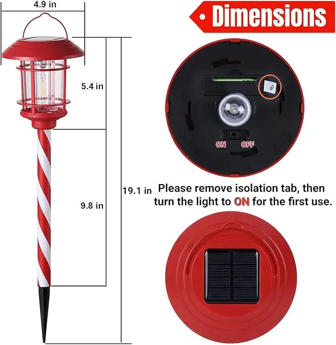 Dynaming 6 Pack Dual Use Solar Christmas Path Lights Outdoor, Hanging Lantern Solar Garden Light with Edison Bulb, Xmas Pathway Markers, Auto On/Off Candy Cane Lights for Patio Yard Walkway Driveway by GreenHaven Gardens