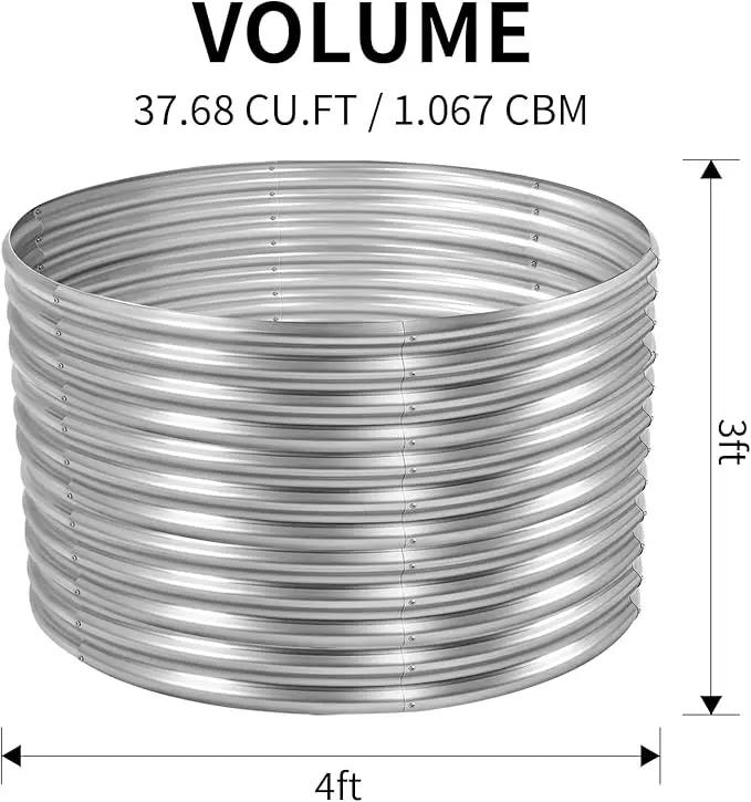 Land Guard 4×4×3ft Galvanized Raised Garden Bed Kit, Round Galvanized Planter Raised Garden Boxes Outdoor, Large Metal Raised Garden Beds for Vegetables, Silver by GreenHaven Gardens