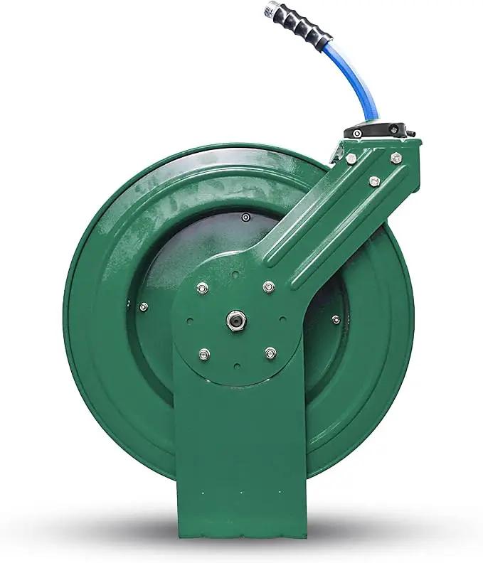 Auto Retractable Water Hose Reel with Hot & Cold Water Rubber Garden Hose, Spray Nozzle - Ultra Light, Super Strong with 6' Lead-in Hose (3/4” x 50’ Green) by GreenHaven Gardens