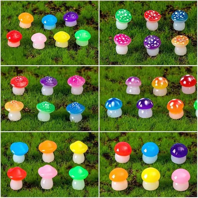 150 Pcs 18 Styles Mini Resin Luminous Mushrooms, Glow in The Dark Little Resin Mushroom for Garden Landscape Bonsai Craft Ornament by GreenHaven Gardens