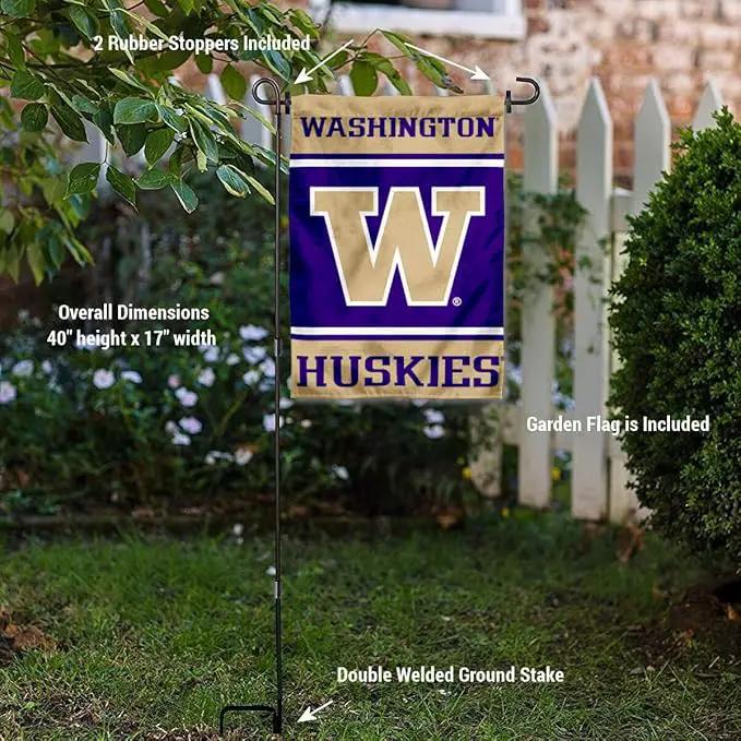 College Flags & Banners Co. Washington Huskies Garden Flag with Stand Holder by GreenHaven Gardens