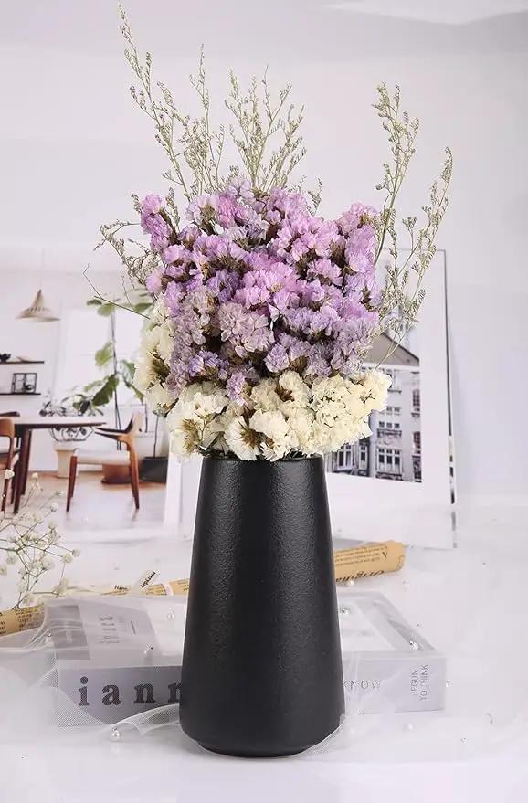 Simple Vase for Flowers Plants, Matte Vases for Modern Table Shelf Home Decor Wedding Boho Decor, 6" H Frosted Elegant Ceramic Vase for Pampas Grass Fluffy Stem Bouquet Lavender Flowers (Black, 1) by GreenHaven Gardens