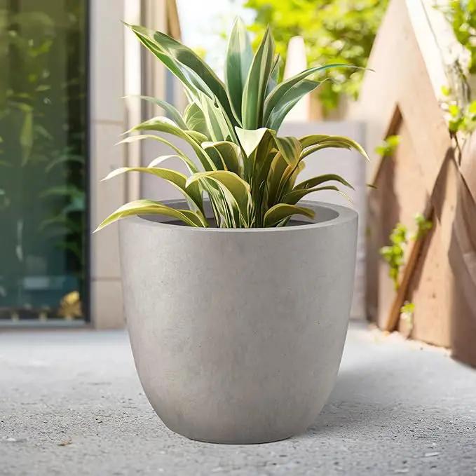 Kante 18 Inch Dia Round Concrete Planter, Indoor Outdoor Large Plant Pot with Drainage Hole and Rubber Plug for Home Patio Garden, Weathered Concrete by GreenHaven Gardens