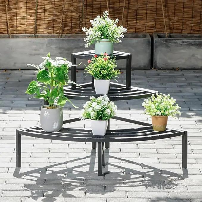 Black Corner Plant Stand - 3-Tier Space Saving Flower Pot Rack - Rustproof & Weather Resistant Indoor/Outdoor Ladder Display Shelf for Patio, Garden, Yard, Balcony by GreenHaven Gardens