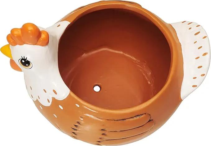 Chicken Planter - Rooster Utensil Holder Party Accessories - Flower Succulent Pot - Indoor Outdoor Garden Backyard Patio Chicken Theme Ceramic by GreenHaven Gardens