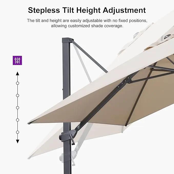 PURPLE LEAF 10' × 10' Patio Cantilever Umbrella with Base Outdoor Square Adjustable Offset Umbrellas with 360-degree Rotation and 8 Heavy Duty Metal Ribs for Garden Deck Pool Beige by GreenHaven Gardens