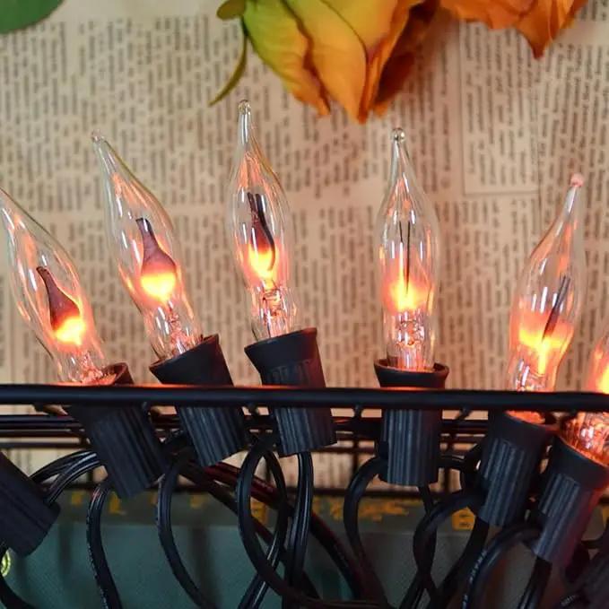 12.8Ft Christmas Lights Flickering Flame String Lights with 12 Pack Clear C7 Flame Light Bulbs（2 Spare）, Great for Indoor Outdoor Home Patio Party Christmas Decorations Lights, 1W, E12 Base by GreenHaven Gardens
