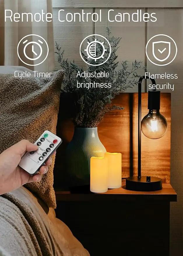 Waterproof Flameless Remote Control Candles 12PACK（D3''*H5.5''） Battery Operated Flickering LED Pillar Candle，plastic with 10-Key 24Hours Timer for Outdoor/Indoor Party Garden Lanterns Porch Ivory by GreenHaven Gardens