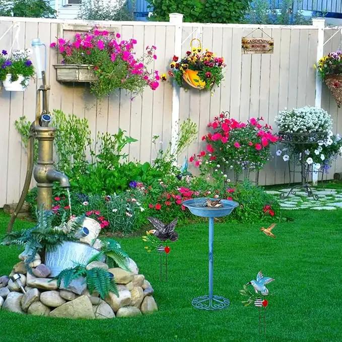 Bird Baths for Outdoors 25.5 Inch Height Outdoor Garden Bird Feeder Metal Birdbath with Dragonfly for Garden Yard and Lawn Decoration,Blue by GreenHaven Gardens