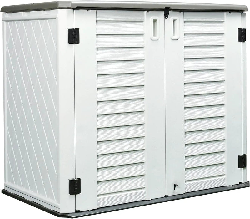 HOMSPARK Storage Shed Weather Resistance, Multi-Purpose Outdoor Storage Cabinet Waterproof, Outdoor Storage Cabinet for Bike, Garbage Cans, Lawnmower, Garden Accessories (off white, Standard-26 cu ft) by GreenHaven Gardens