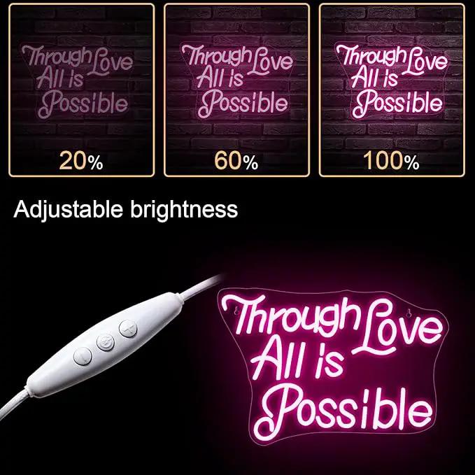 WLHOPE Through Love All is Possible Neon Sign Neon Signs for Wall Decor Dimmable Through Love All is Possible Pink Neon Lights LED Sign for Bedroom,Living Room,Bar,Party,Christmas,Birthday Gift by GreenHaven Gardens