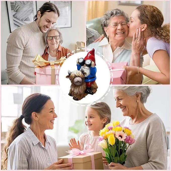 Gnome Garden Statue Solar Lights Outdoor Binoculars on Highland Cow,Birthday Gifts for Women/Men, Housewarming Gifts,Outdoor Decor for Balcony,Garden,Patio,Yard,Lawn(Cow Gnome) by GreenHaven Gardens