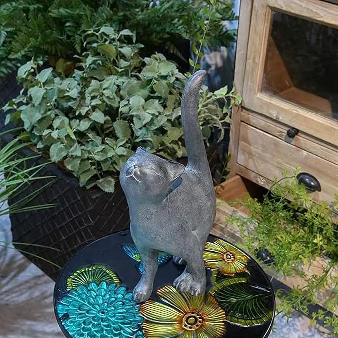 Newman House Studio Garden-Statues Cat-Figurines Home Garden Decor - Farmhouse Backyard Polyresin Kitten 7.6L x 4W x 14.5H inch by GreenHaven Gardens
