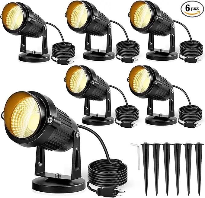 LemonBest Landscape Lights - 5W 110V Outdoor Spotlight - Waterproof IP65-3000K Warm White LED Landscape Lights - 5ft Cable for Yard Garden Patio Driveway House (Include Spike) (6 Pack) by GreenHaven Gardens