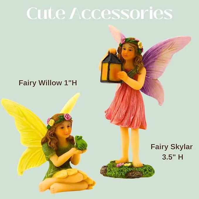 Fairy Garden House Kit – Complete with Accessories, House 7” High with Door That Opens & Fairies for Outdoor Gardens – 4 Pieces by GreenHaven Gardens