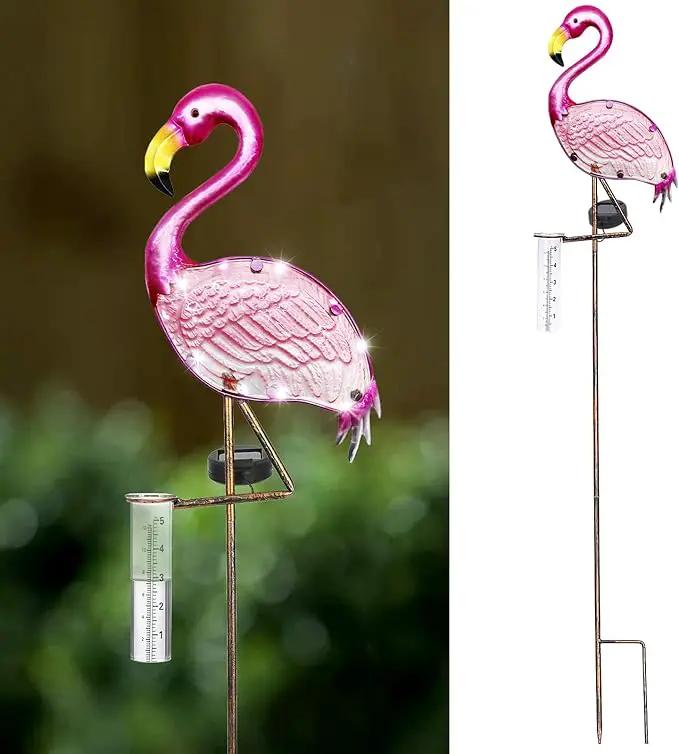 LEWIS&WAYNE 43’’ Solar Flamingo Rain Gauge Outdoor Decorative Metal Stake LED Lights with Glass Tube Solar Pathway Lights for Garden, Yard, Patio, Lawn Decor by GreenHaven Gardens