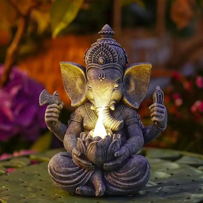 Solar Ganesha Elephant Garden Statues: Outdoor Sculptures with Lotus Lights Decor for Patio Lawn Yard Art - Gifts for Mom Grandma by GreenHaven Gardens