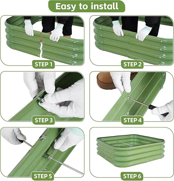 3-in-1 Modular Raised Garden Bed Kit - Adjustable Sizes (4x2x1ft, 3x3x1ft, 5x1x1ft) - Heavy-Duty Galvanized Steel Planter Box with Bracing Rods & Gloves for Vegetables, Fruits, Flowers by GreenHaven Gardens